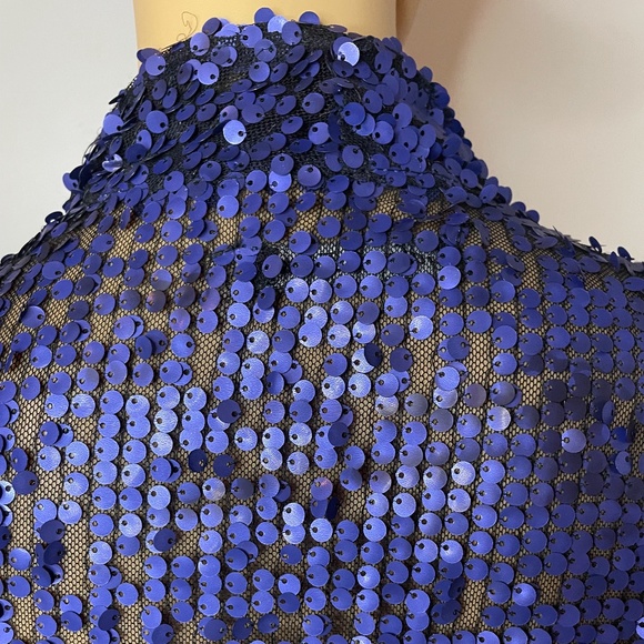 Vintage royal blue sequin layered shawl sweater jacket w ruffles in front 👑 - Picture 11 of 15